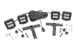 Jeep Wrangler Quad LED Light Kit - Rough Country - Cowl Mount | Spot - Black - '18-'23